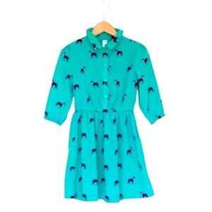 Cherokee french bulldog print ruched button down satin dress